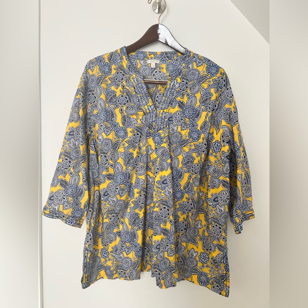 Floral Yellow and Blue Blouse